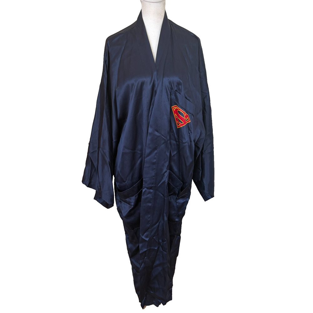 Warner Bros 1996 DC Comics Superman Navy Blue Silk Kimono Robe One Size Mens
